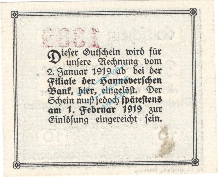 Harburg , Notgeld 10 Pfennig Schein unc-kfr. Ti.2805.40.01 , Niedersachsen 1918 Verkehrsausgabe