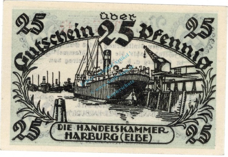 Harburg , Notgeld 25 Pfennig -Antiqua- unc-kfr. Ti.2805.20.01 , Niedersachsen o.D. Verkehrsausgabe