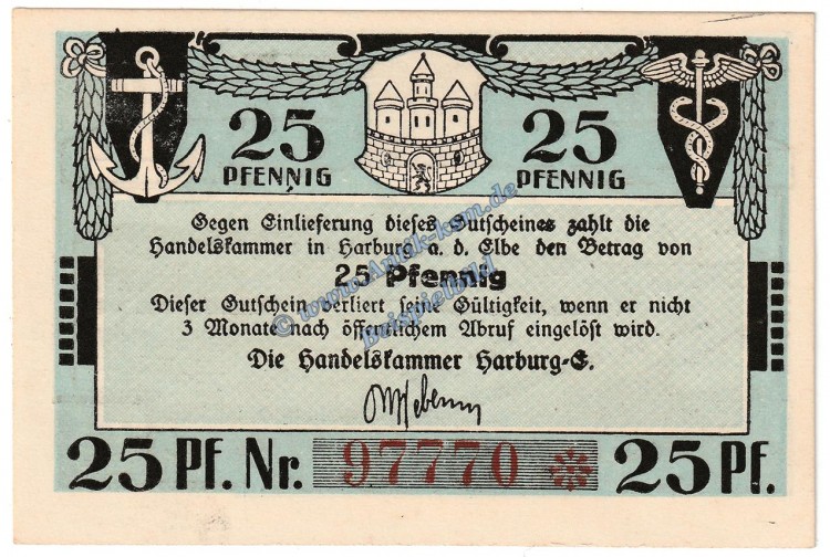 Harburg , Notgeld 25 Pfennig Scheine in kfr. Tieste 2805.20.10 , Niedersachsen o.D. Verkehrsausgabe