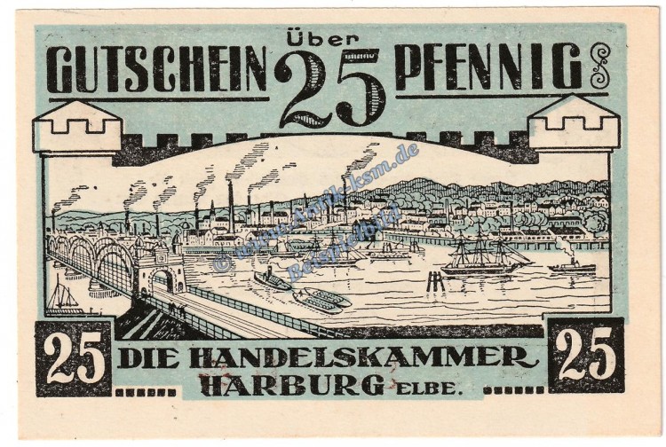 Harburg , Notgeld 25 Pfennig Scheine in kfr. Tieste 2805.20.10 , Niedersachsen o.D. Verkehrsausgabe