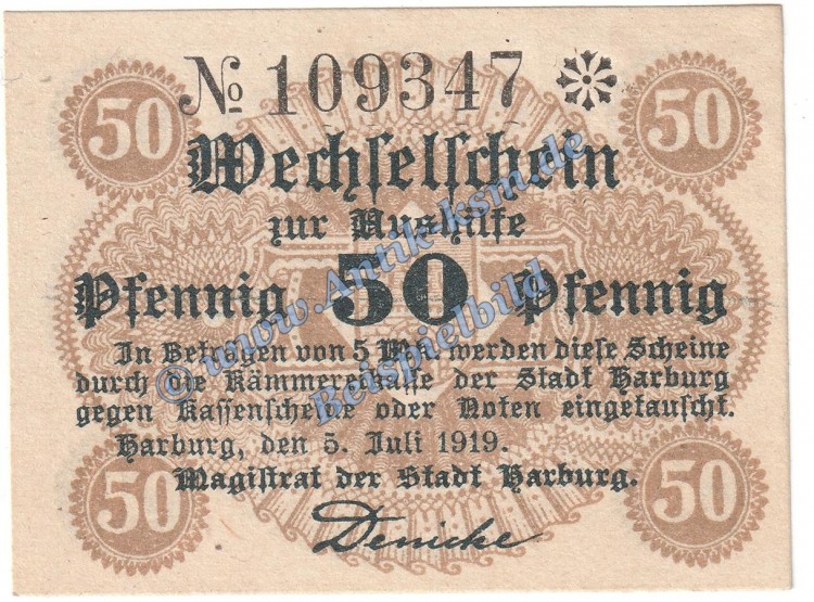 Harburg , Notgeld 50 Pfennig Schein in kfr. Tieste 2805.05.02 , NDS von 1919