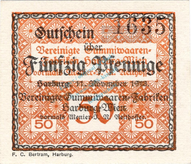 Harburg , Notgeld 50 Pfennig Schein unc-kfr. Ti.2805.40.02 , Niedersachsen 1918 Verkehrsausgabe