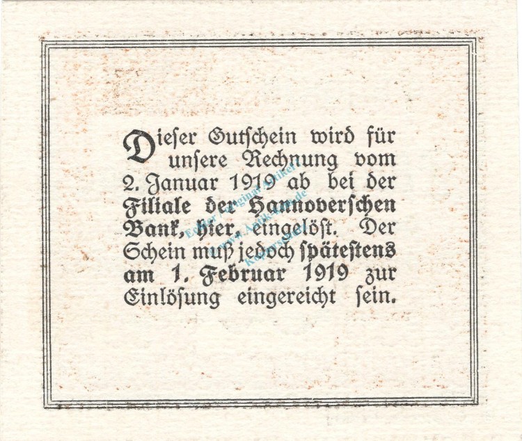 Harburg , Notgeld 50 Pfennig Schein unc-kfr. Ti.2805.40.02 , Niedersachsen 1918 Verkehrsausgabe