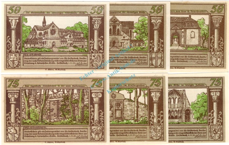 Heisterbach , Notgeld Set --6 x 1606-- kpl. in kfr. M-G 593.2 , Westfalen 1921 Seriennotgeld