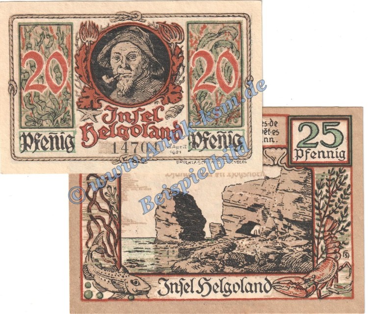 Helgoland , Notgeld Set mit 2 Scheinen in kfr. M-G 595.1.a , Schleswig 1921 Seriennotgeld