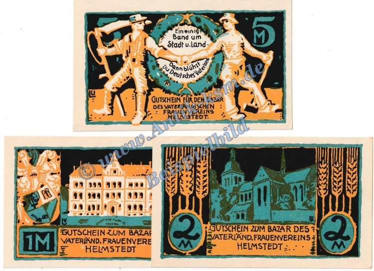 Helmstedt , Notgeld Set mit 3 Scheinen in kfr. M-G 598.1 Niedersachsen o.D. Seriennotgeld