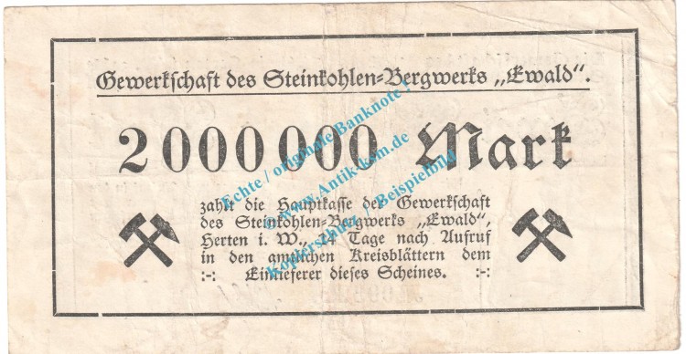 Herten , Notgeld 2 Millionen Mark -Ewald- in gbr. Keller 2357.a , Westfalen 1923 Grossnotgeld Inflation