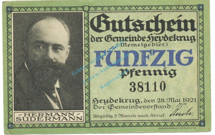 Heydekrug Silute , Notgeld 50 Pfennig Schein gbr. M-G 607.1.a , Litauen 1921 -5703-