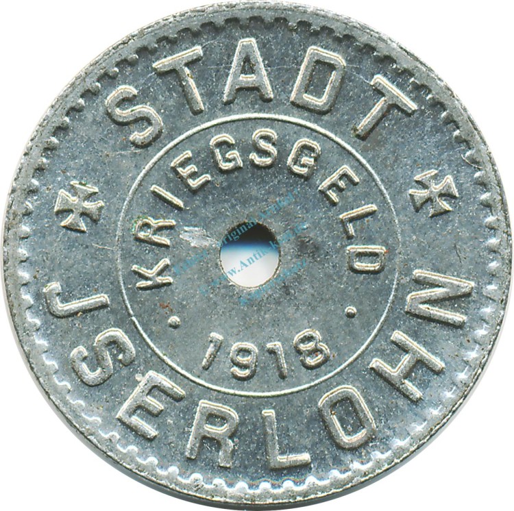 Iserlohn , Notgeld Münze 1 Pfennig ss-vz. Funck 228.5A , Westfalen 1918 -0082-