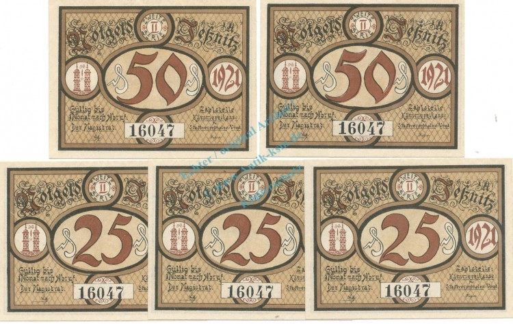 Jessnitz , Notgeld Set -5 x Nummerngleich- unc-kfr. M-G 659.2 , SA 1921 Seriennotgeld -5802-