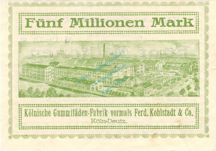Köln-Deutz , Banknote 5 Millionen Mark Schein F-kfr. Keller 2719.c , Rheinland 1923 Inflation
