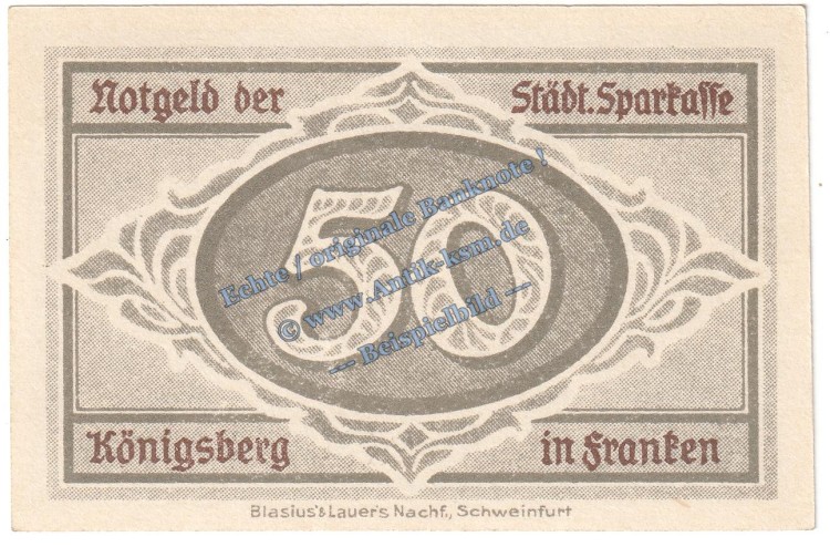 Königsberg Fr , Notgeld 50 Pfennig Schein in kfr. Tieste 3585.05.10.M2 , Sachsen 1918 Verkehrsausgabe