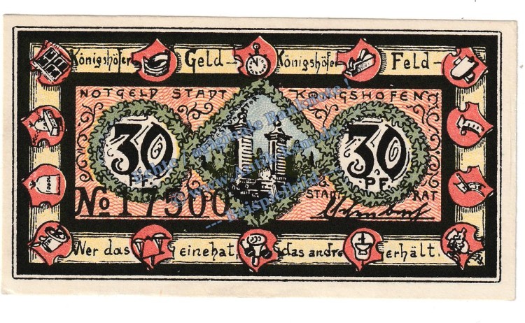 Königshofen , Notgeld 30 Pfennig Schein in kfr. Tieste 3610.05.31 , Bayern 1921 Verkehrsausgabe