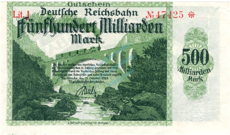 Karlsruhe , Banknote 500 Milliarden Mark Schein unc-kfr. Keller 2583.g , Baden 1923 Inflation