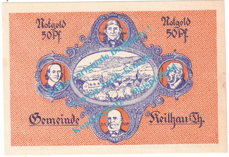 Keilhau , Notgeld 50 Pfennig Schein Nr.4 in kfr. M-G 683.2.a , Thüringen 1921 Seriennotgeld