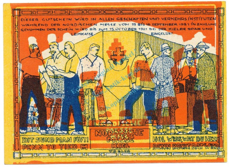 Kiel , Notgeld 50 Pfennig -Fehldruck- unc-kfr. M-G 698.1 , SH 1921 Seriennotgeld -5721-