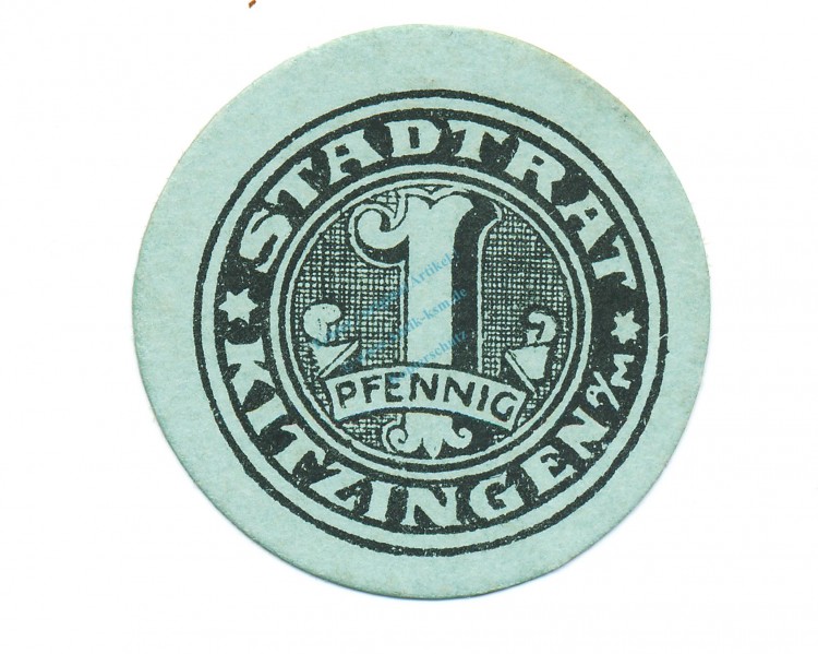 Kitzingen , Notgeld 1 Pfennig Schein unc-kfr. Tieste 3510.05.75 , BAY o.D. Verkehrsausgabe -4153-