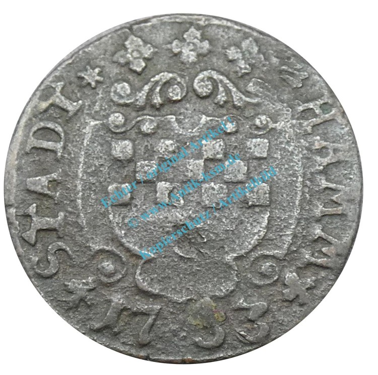Kleinmünze , 3 Pfennige der Stadt Hamm , ss von 1733  -0565-