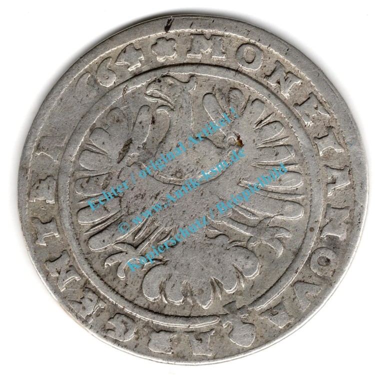 Kleinmünze Liegnitz Brieg , 15 Kreuzer von 1664 , Georg III. zu Brieg