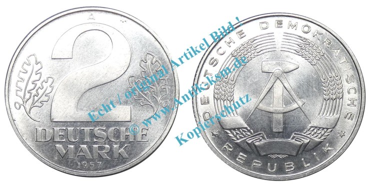 Kursmünze DDR , 2 Mark Stück bfr-Stgl. von 1957 A , J.1515 -0546-
