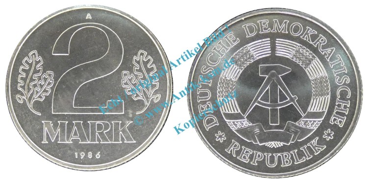 Kursmünze DDR , 2 Mark Stück bfr-Stgl. von 1986 A , J.1516 -0525-