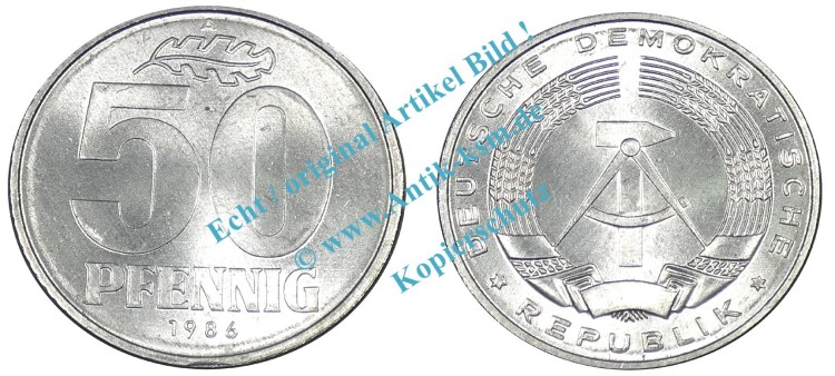 Kursmünze DDR , 50 Pfennig Stück bfr-Stgl. von 1986 A , J.1512 -0530-