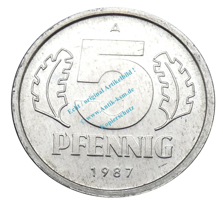Kursmünze DDR , 5 Pfennig Stück bfr-Stgl. von 1987 A , J.1509 -0560-