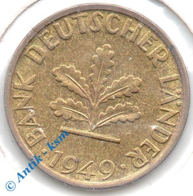 Kursmünze Deutschland , 5 Pfennig 1949 D , ss+ bis vz , Jäger 377 , Bank Deutscher Länder