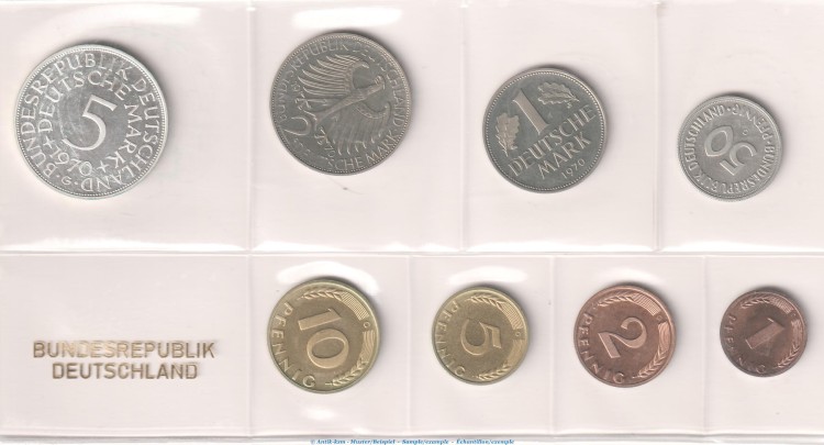 Kursmünzensatz Deutschland -KMS mit 8 Münzen Karlsruhe- 1970 G , pp , J.180 Bundesrepublik