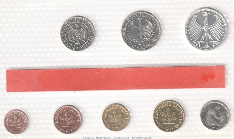 Kursmünzensatz Deutschland -KMS mit 8 Münzen Stuttgart- 1971 F , pp , J.180 Bundesrepublik