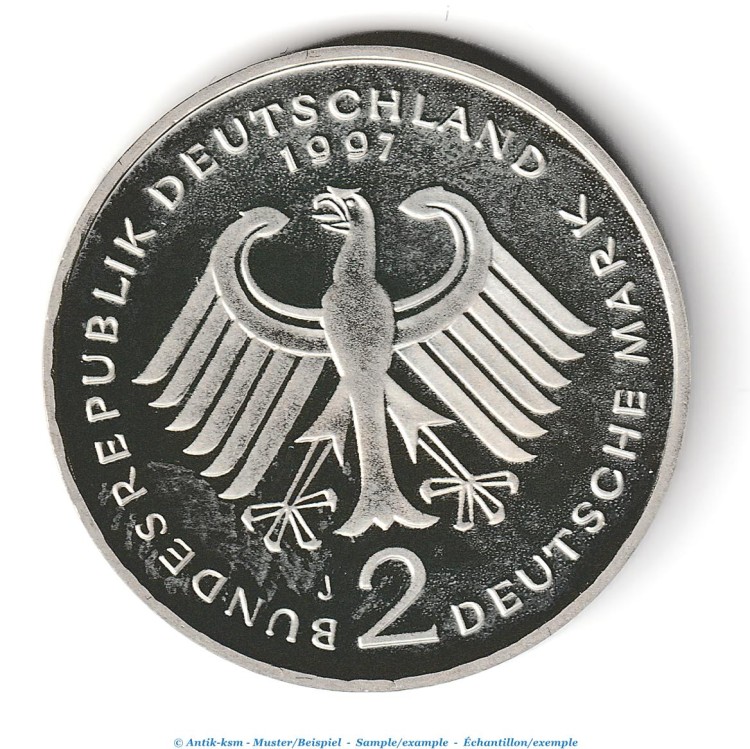 Kursmünze Deutschland , 2 Mark Münze -Willy Brandt- 1997 stgl- pp J.459 , Bundesrepublik