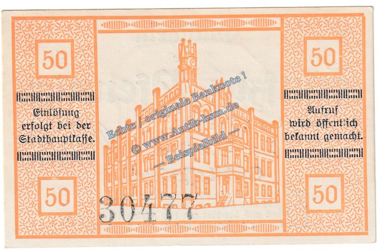 Kyritz , Notgeld 50 Pfennig Schein in kfr. Tieste 3785.05.06 , Brandenburg 1920 Verkehrsausgabe