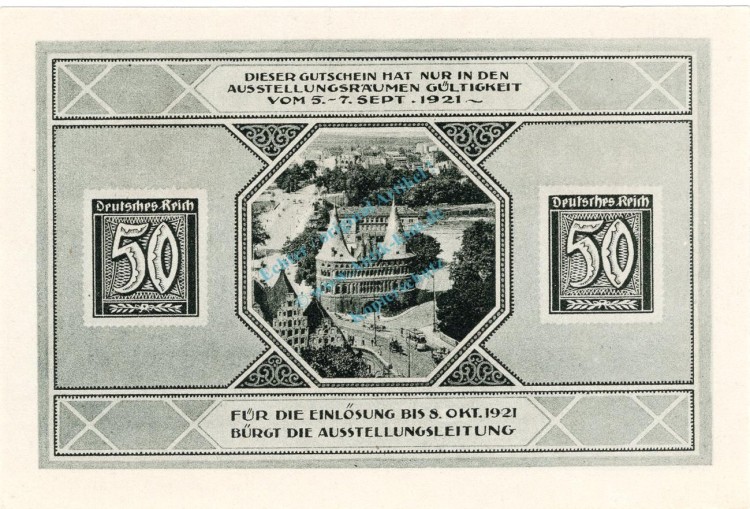 Lübeck , Notgeld 50 Pfennig Schein Nr.1 unc-kfr. M-G 826.1 , Schleswig Holstein 1921 Seriennotgeld