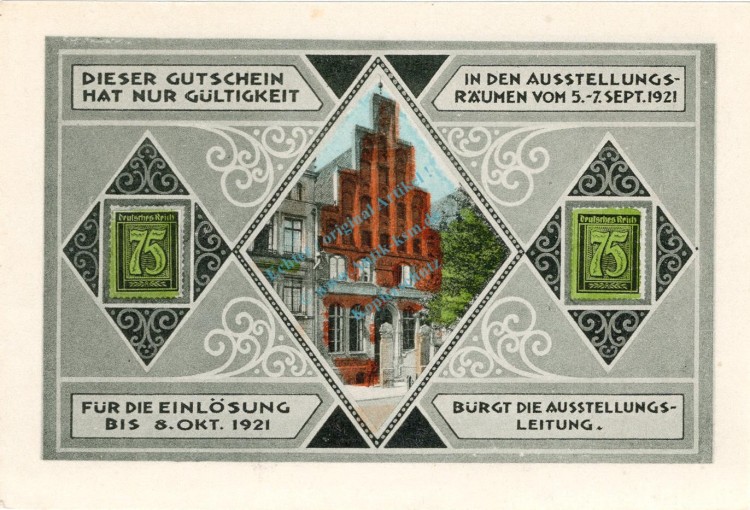Lübeck , Notgeld 75 Pfennig Schein Nr.3 unc-kfr. M-G 826.14 , Schleswig Holstein 1921 Seriennotgeld