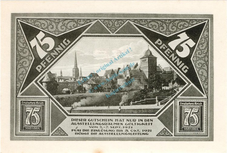 Lübeck , Notgeld 75 Pfennig Schein Nr.6 unc-kfr. M-G 826.1 , Schleswig Holstein 1921 Seriennotgeld