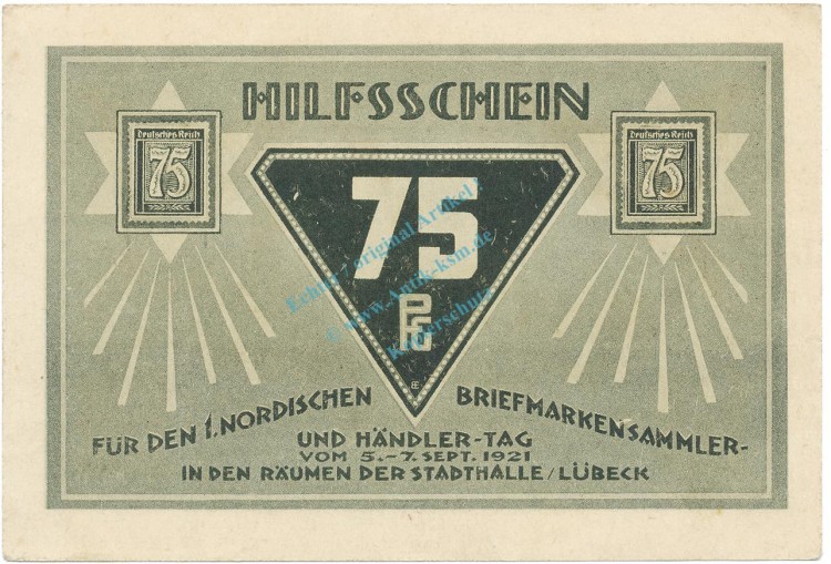 Lübeck , Notgeld 75 Pfennig Schein Nr.6 unc-kfr. M-G 826.6 , SH 1921 Seriennotgeld -5769-
