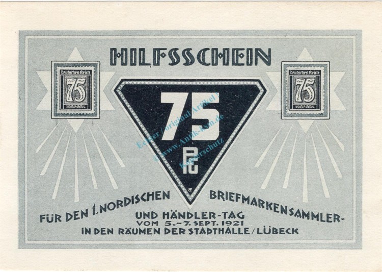 Lübeck , Notgeld 75 Pfennig Schein Nr.7 unc-kfr. M-G 826.1 , Schleswig Holstein 1921 Seriennotgeld