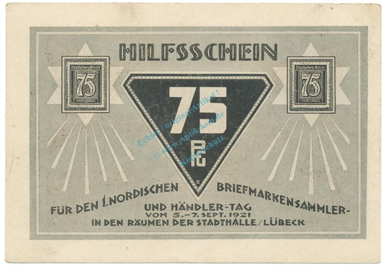 Lübeck , Notgeld 75 Pfennig Schein Nr.8 unc-kfr. M-G 826.9 , SH 1921 Seriennotgeld -5768-