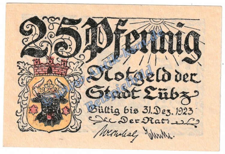 Lübz , Notgeld 25 Pfennig Schein in kfr. M-G 835.2 , Mecklenburg Vorpommern o.D. Seriennotgeld
