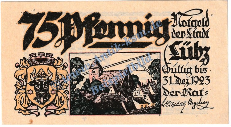 Lübz , Notgeld 75 Pfennig Schein in kfr. M-G 835.2 , Mecklenburg Vorpommern o.D. Seriennotgeld