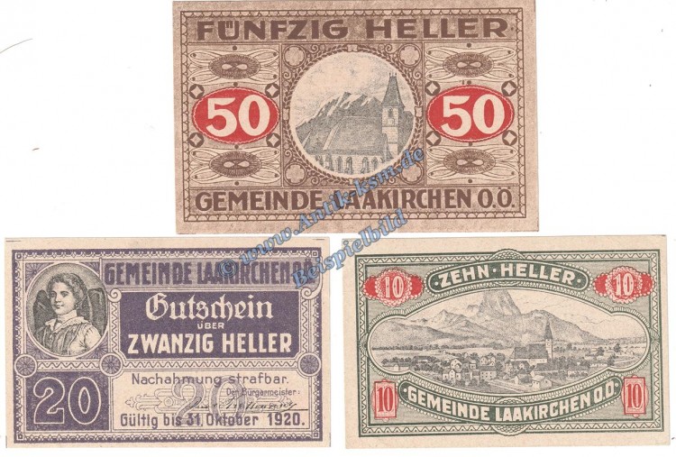 Laakirchen , Notgeld Set mit 3 Scheinen in kfr. K-K 494... Niederösterreich o.D.