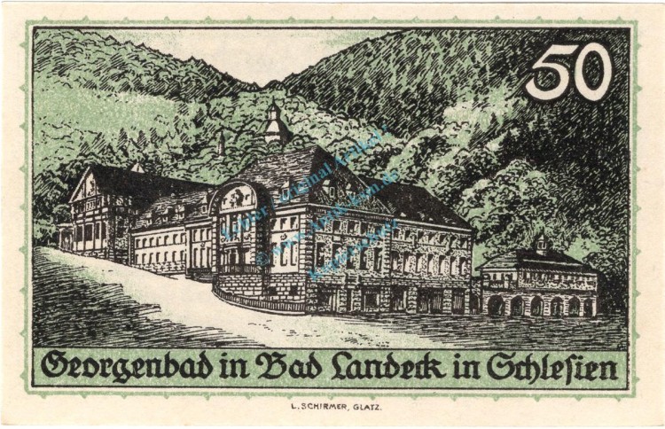 Landeck , Notgeld 50 Pfennig Schein unc-kfr. Ti.3825.10.21 , Schlesien 1921 Verkehrsausgabe