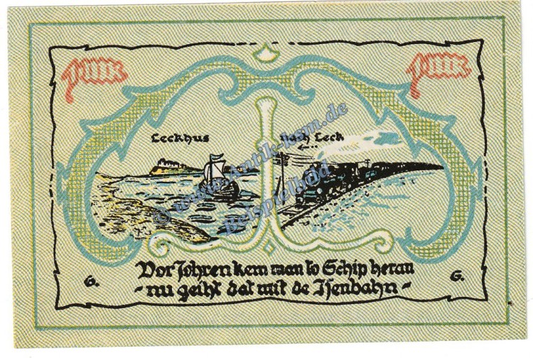 Leck , Notgeld 1 Mark Schein in kfr. M-G 780.1 , Schleswig Holstein o.D. Seriennotgeld