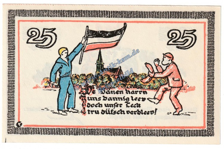 Leck , Notgeld 25 Pfennig Schein in kfr. M-G 780.1 , Schleswig Holstein o.D. Seriennotgeld