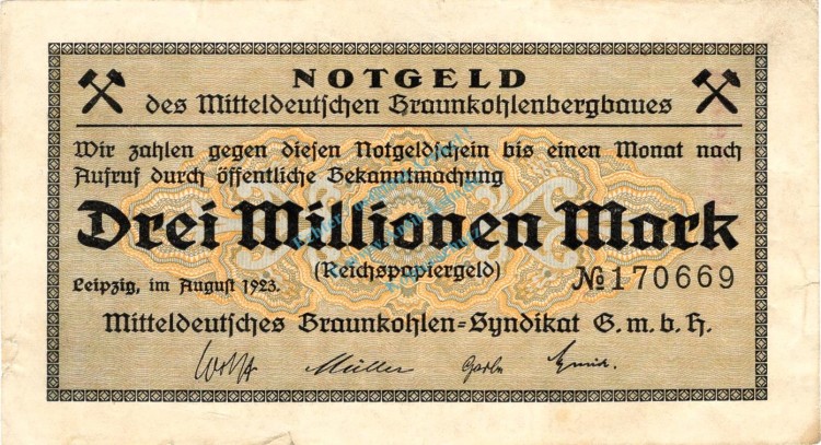 Leipzig , Banknote 3 Millionen Mark Schein gbr. Keller 3086... Sachsen 1923 InflationLeipzig , Banknote 3 Millionen Mark Schein gbr. Keller 3086... Sachsen 1923 Inflation