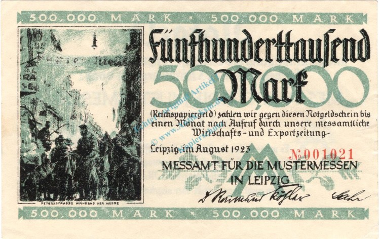 Leipzig , Notgeld 500.000 Mark Schein in L-gbr. Keller 3083. Sachsen 1923 Inflation