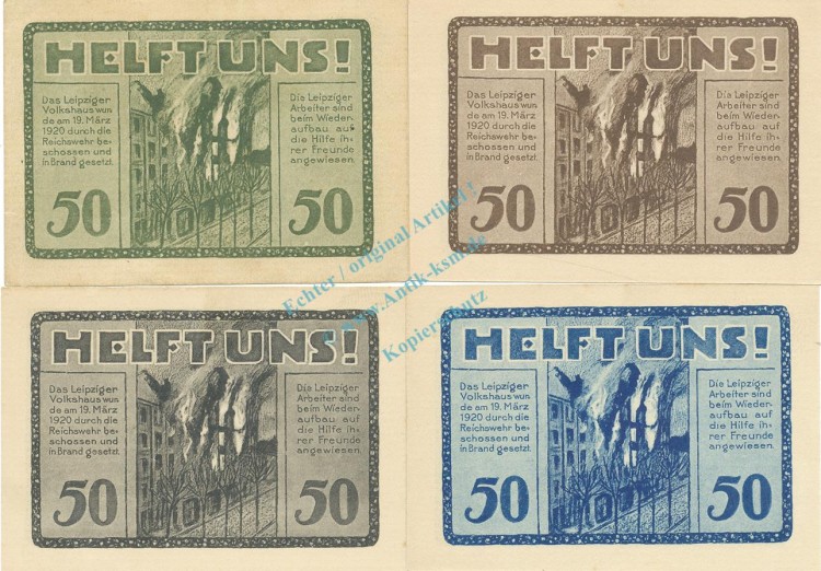 Leipzig , Notgeld Set mit 4 Scheinen unc-kfr. M-G 786.4 , S o.D. Seriennotgeld -5803-