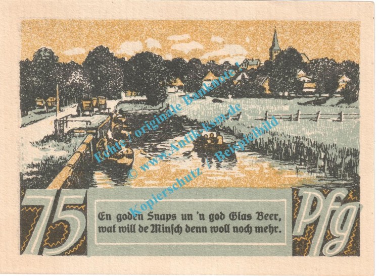 Lesum , Notgeld 75 Pfennig Schein in kfr. M-G 795.1.a , Bremen o.D. Seriennotgeld