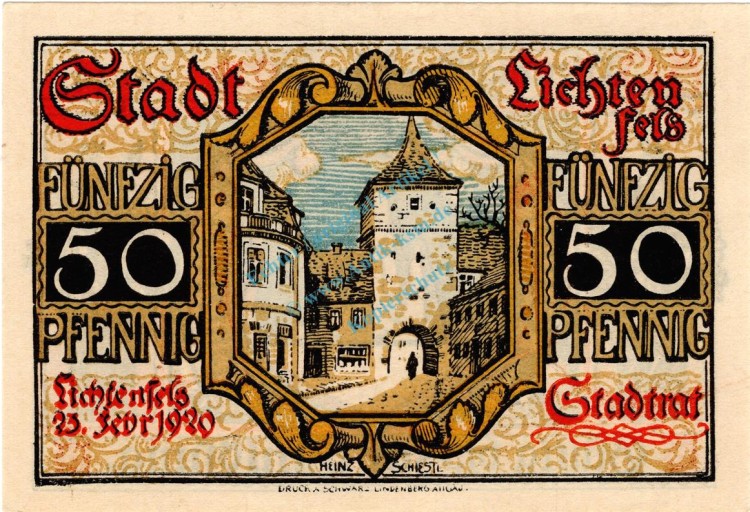 Lichtenfels , Notgeld 50 Pfennig Schein in unc-kfr. Ti.4040.15.35 , Bayern 1920 Lichtenfels , Notgeld 50 Pfennig Schein in unc-kfr. Ti.4040.15.35 , Bayern 1920 VerkehrsausgabeVerkehrsausgabe
