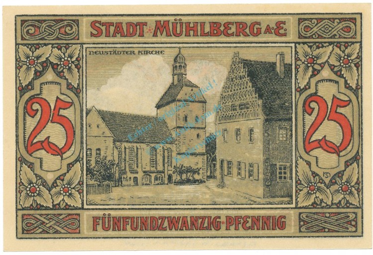 Mühlberg , Notgeld 25 Pfennig -Fehldruck- unc-kfr. M-G 903.1.F , BBG 1921 Seriennotgeld -5738-